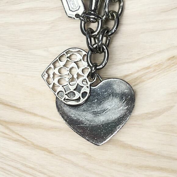 Y2K Coach 925 Sterling Silver Double Heart Pendant Link Bracelet - Picture 5 of 7